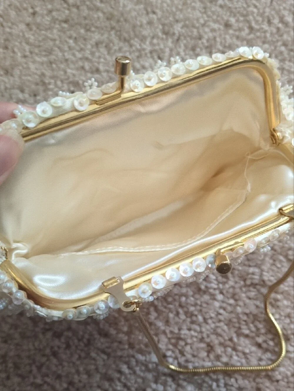 Beaded Ivory Floral Sequin Evening Clutch